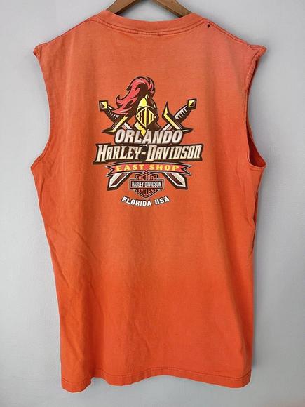 Harley-Davidson Other - Harley Davidson Shirt Tank Top Orlando Florida USA Y2K Orange SUN FADED XL
